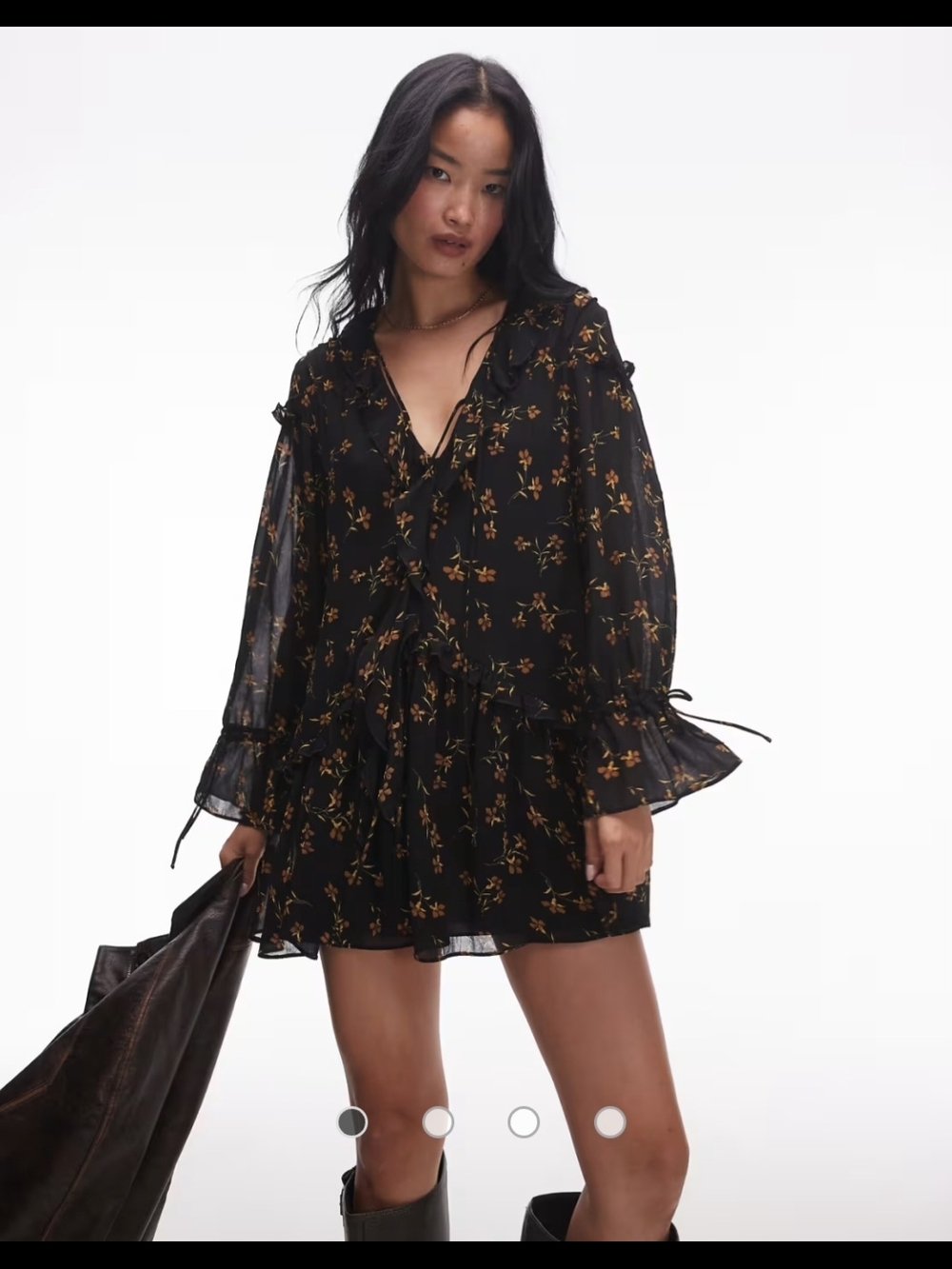 Topshop Black Mini Dress with Gold Floral Print